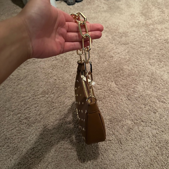 Michael Kors Brown and Gold Studded Shoulder Bag - Picture 2 of 3